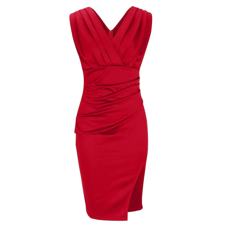 BRENDA | Fitted V-Neck Dress with Slit