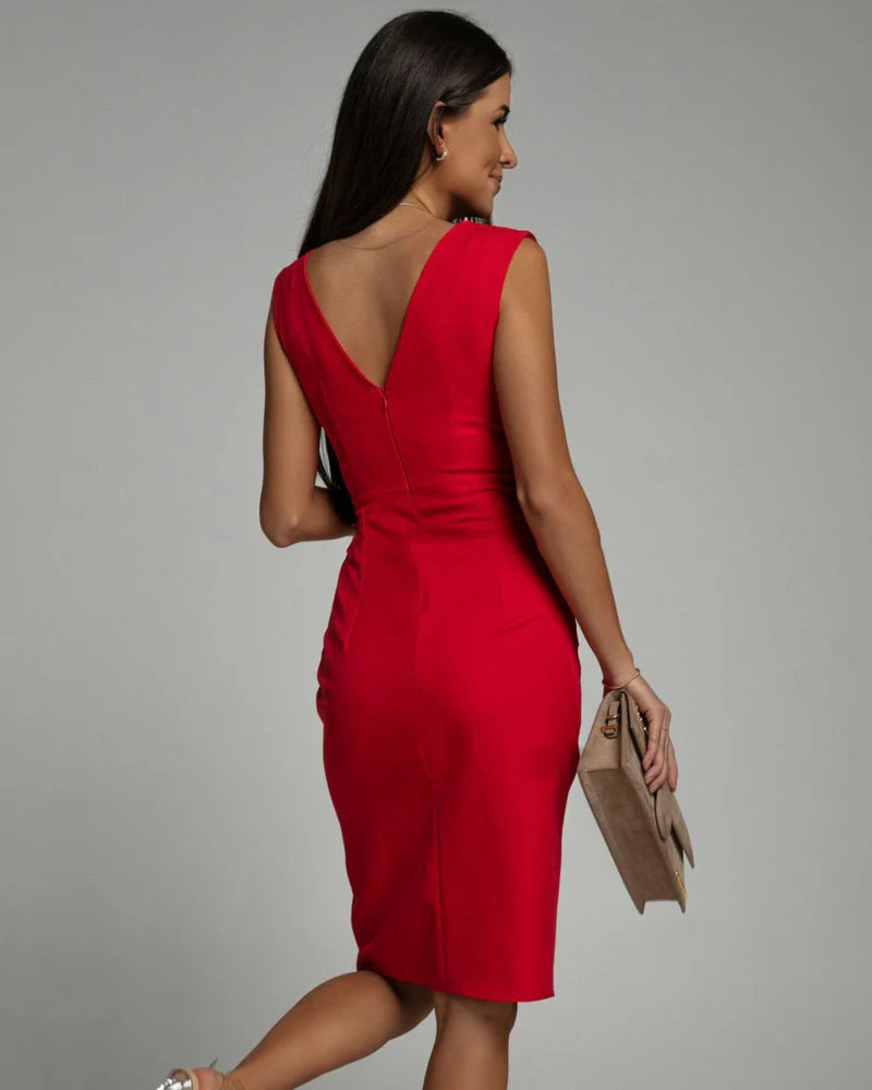 BRENDA | Fitted V-Neck Dress with Slit
