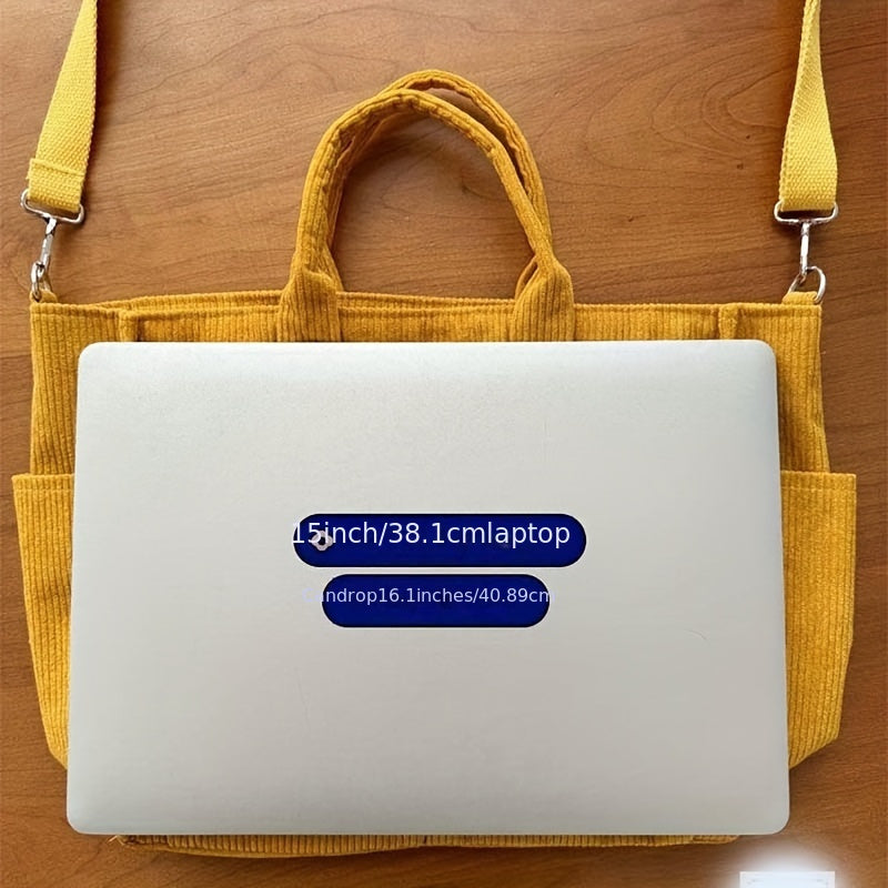 Corduroy Tote Bag with Pockets