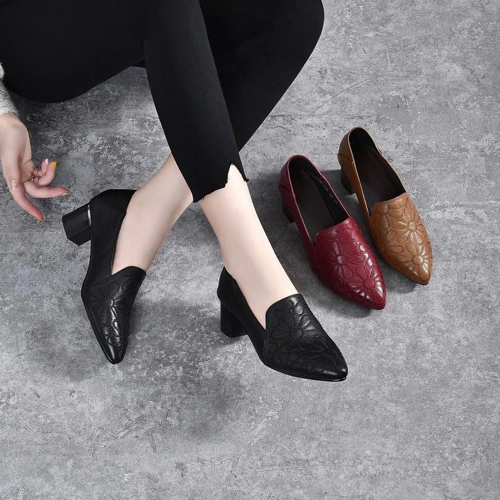 Soft Leather Embroidered Pumps