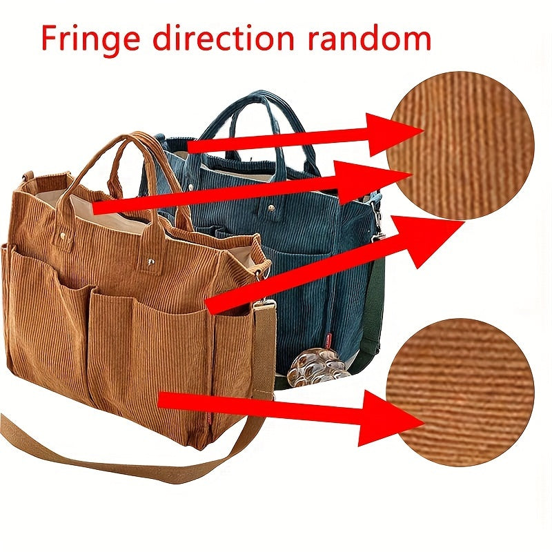 Corduroy Tote Bag with Pockets