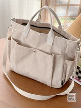 Corduroy Tote Bag with Pockets