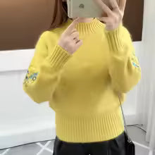 Women's Cashmere Half-Turtleneck Embroidered Knit Sweater