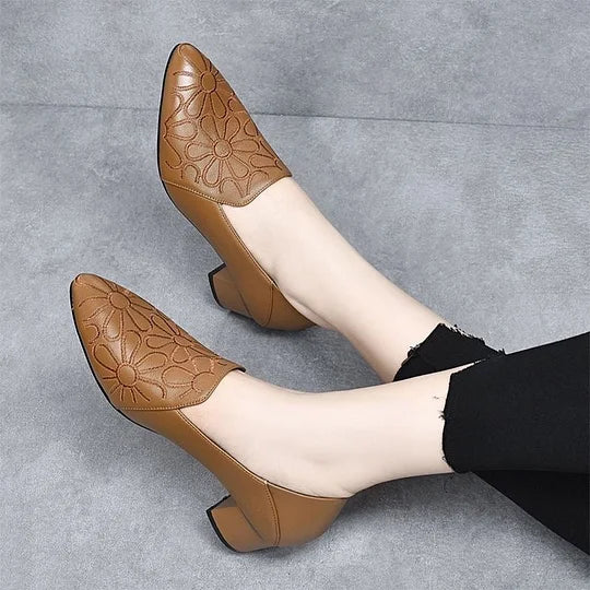 Soft Leather Embroidered Pumps