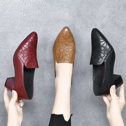 Soft Leather Embroidered Pumps