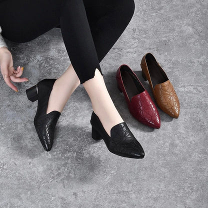 Soft Leather Embroidered Pumps