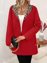 Reversible hooded coat with leopard print